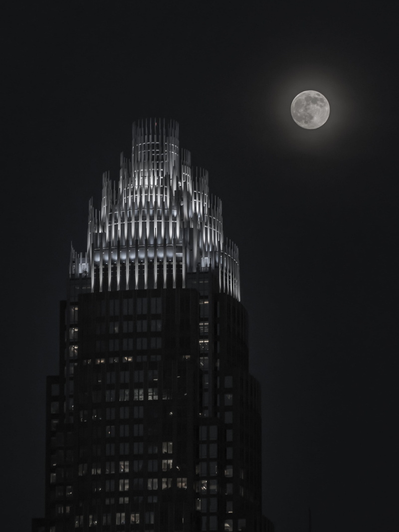 city, building exterior, skyscraper, black, financial district, modern, united states, urban, full moon, bank of america, tall - high, buildings, cityscape