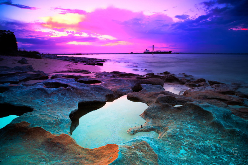 ZE, nature, sony  a7r, Beach, ZA, Tag, Lenses, ZM, body, body of water, water, ZEISS, Kurnell, ZS, ZK, Pretty In Pink, silhouette, ship, rock - Object