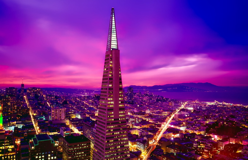 outdoors, bay, cityscape, historic, purple, destinations, built structure, san, nature, 1080P, beautiful, night, architecture, city, romantic sky, transamerica pyramid