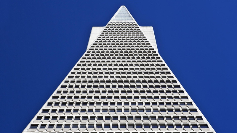 travel destinations, blue background, skyscraper, 1080P, pyramid shape, tall - high, angle, office building exterior, abstract, shape, low angle view