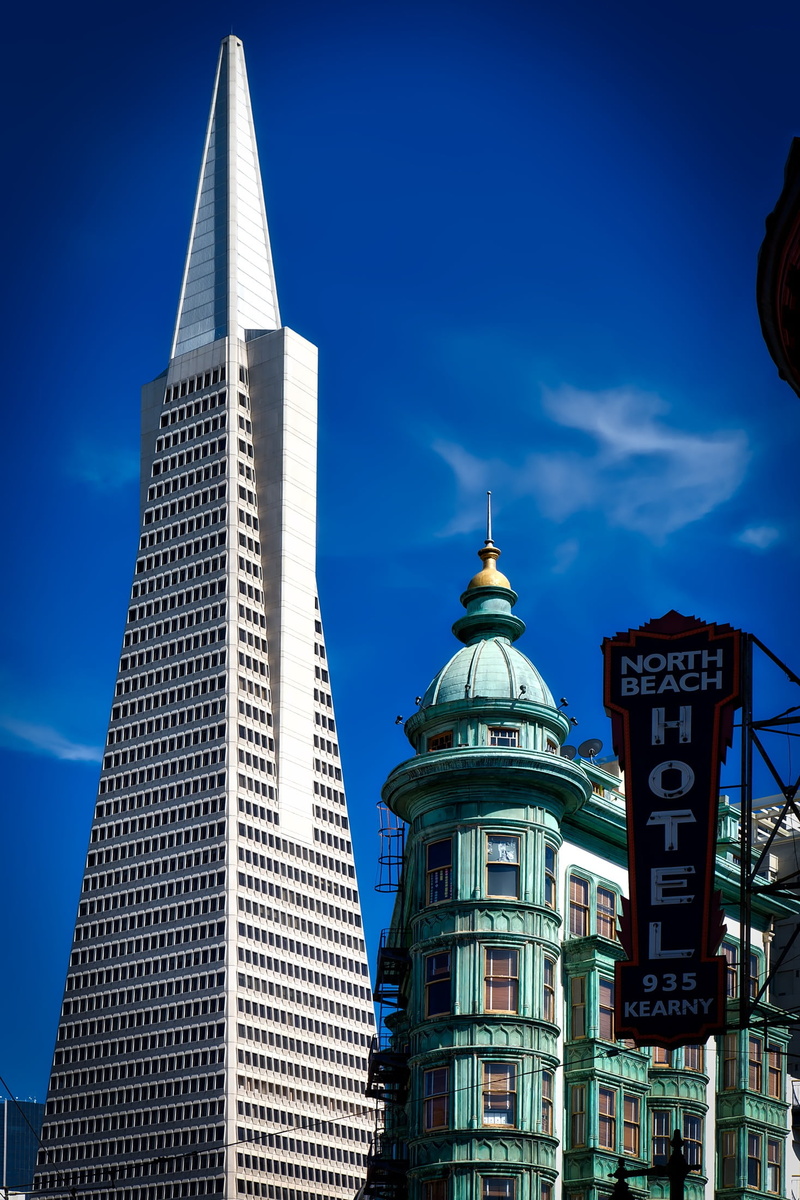 sky, spirituality, city, transamerica pyramid, skyline, cities, religion, blue, day, building exterior, urban, california, outdoor, hdr, building, tower