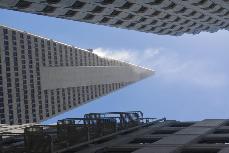 transamerica pyramid, sky scrapper, no people, building exterior, directly below, work, san francisco, pyramid building, financial district, pyramid, architecture