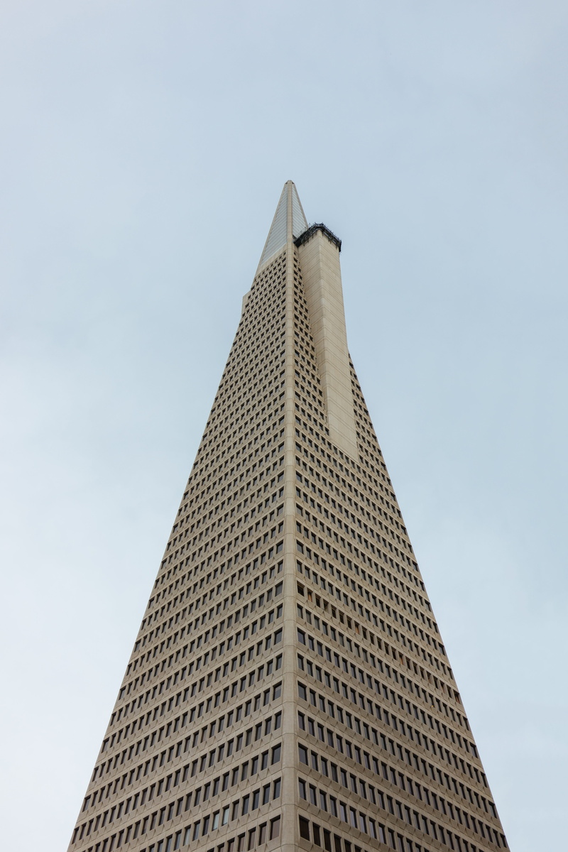 geometry, san francisco, pyramid, tall - high, 5K, architecture, built structure, sky, outdoors, no people, spire, retro, simple, travel, minimal, transamerica pyramid