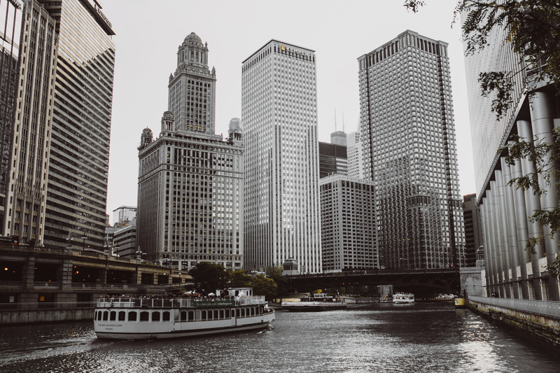 cityscape, nautical vessel, outdoors, river, office, chicago, transportation, no people, tower, waterfront, bridge - man made structure, sky, modern, boat