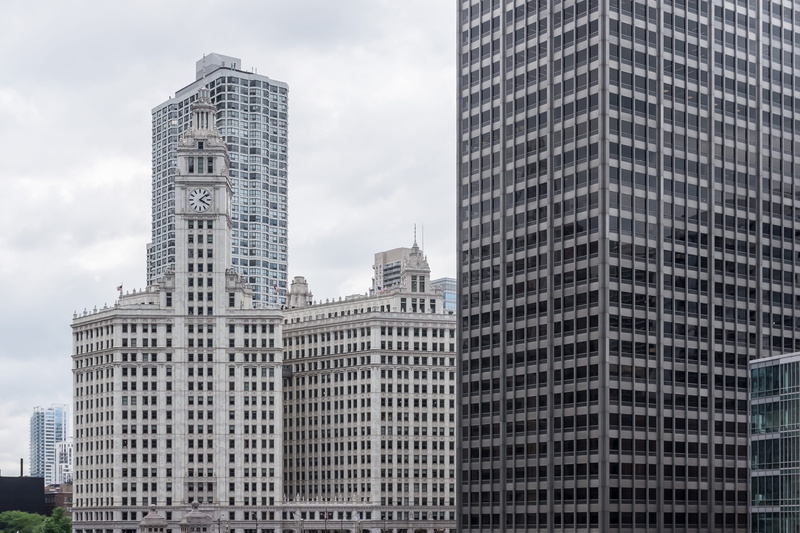 building, travel, united, wrigley, towers, art, 4K, nature, modern, clock, cloud - sky, low angle view, white, cityscape, day, city, downtown, financial district