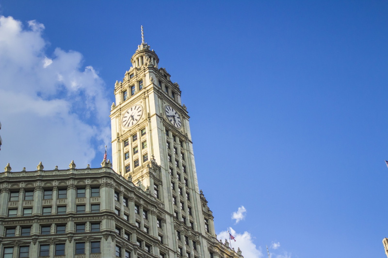 wrigley building chicago, historic, spire, beautiful, copy space, architecture, united states, clock tower, buildings, steeple, tall - high, day, building