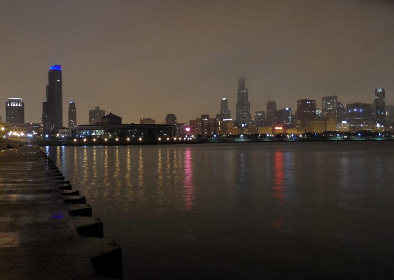 2K, lake michigan, near, office building exterior, waterfront, city, high, outdoors, building exterior, illuminated, night image, water, landscape, nature