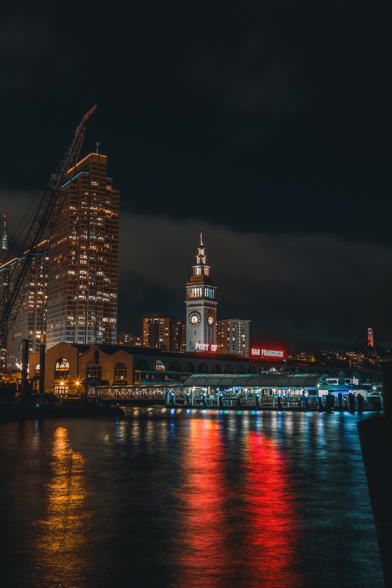 cityscape, sky, reflection, tower, water, san francisco, outdoors, rise, skyscraper, building, architecture, office building exterior, beach, travel destinations