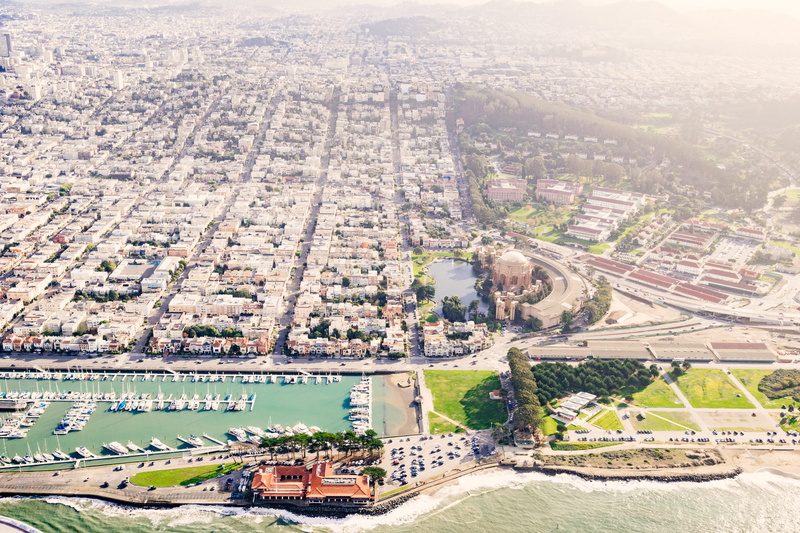 port, mode of transportation, no people, aerial, water, houses, daytime, san francisco, high angle view, palace of fine art, landscape, photography, transportation