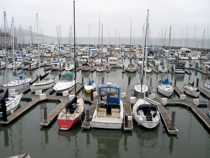 san francisco bay, pier, harbor, outdoors, cloudy, wooden post, day, 2K, cloudy sky, no people, waterfront, ships, san francisco, boat, horizon, fishermans wharf
