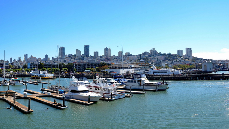 cityscape, blue, san francisco, sailboat, mode of transportation, residential district, water, architecture, nautical vessel, landscape, building, modern