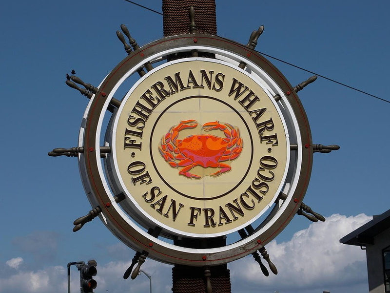 close-up, clock, text, low angle view, california, port, 480P, capital letter, usa, day, circle, san francisco, western script, pier, shape, shield, fishermans wharf