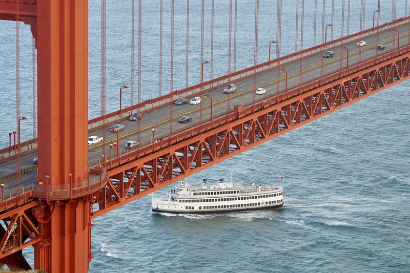 cruise ship, ocean, no people, passenger craft, bridge - man made structure, infrastructure, icon, transportation, connection, travel destinations, nature