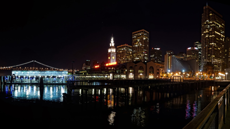 ferry, downtown, night, building, san, francisco, 2K