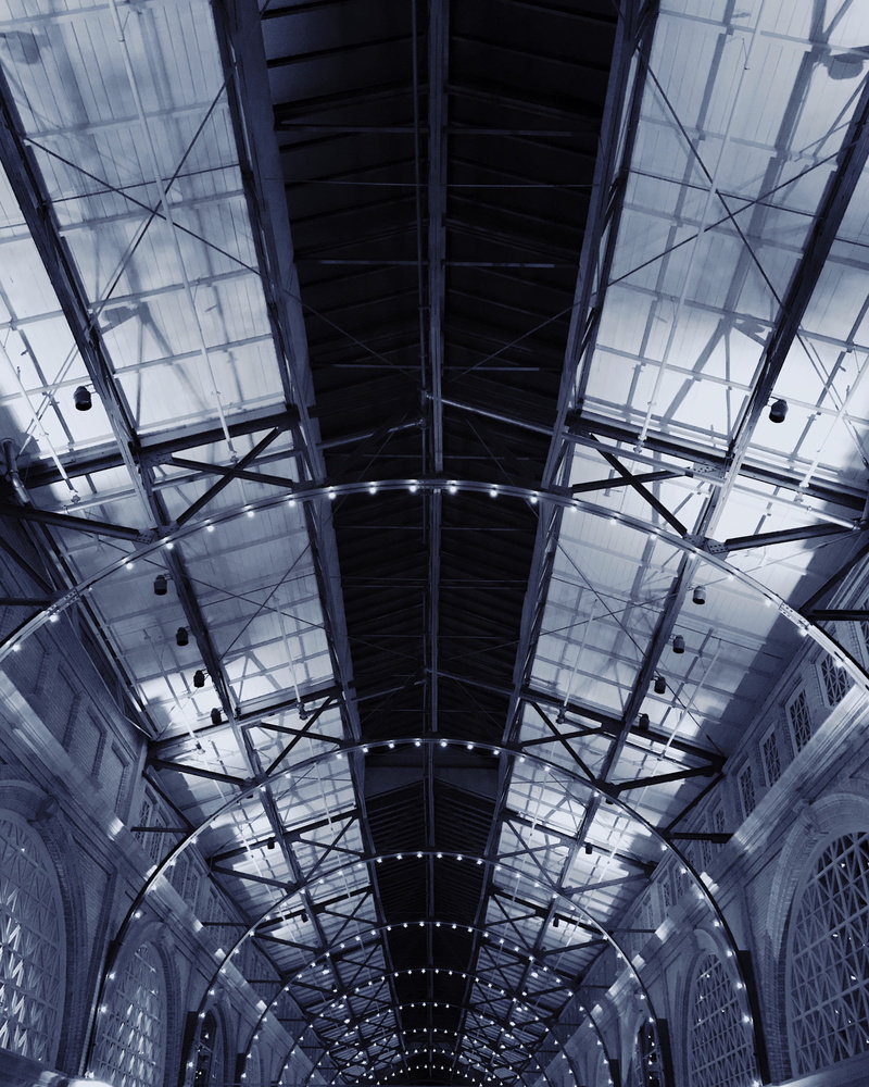 lighting equipment, transportation, modern, indoors, black and white, united states, steel, building, pattern, roof beam, illuminated, travel destinations