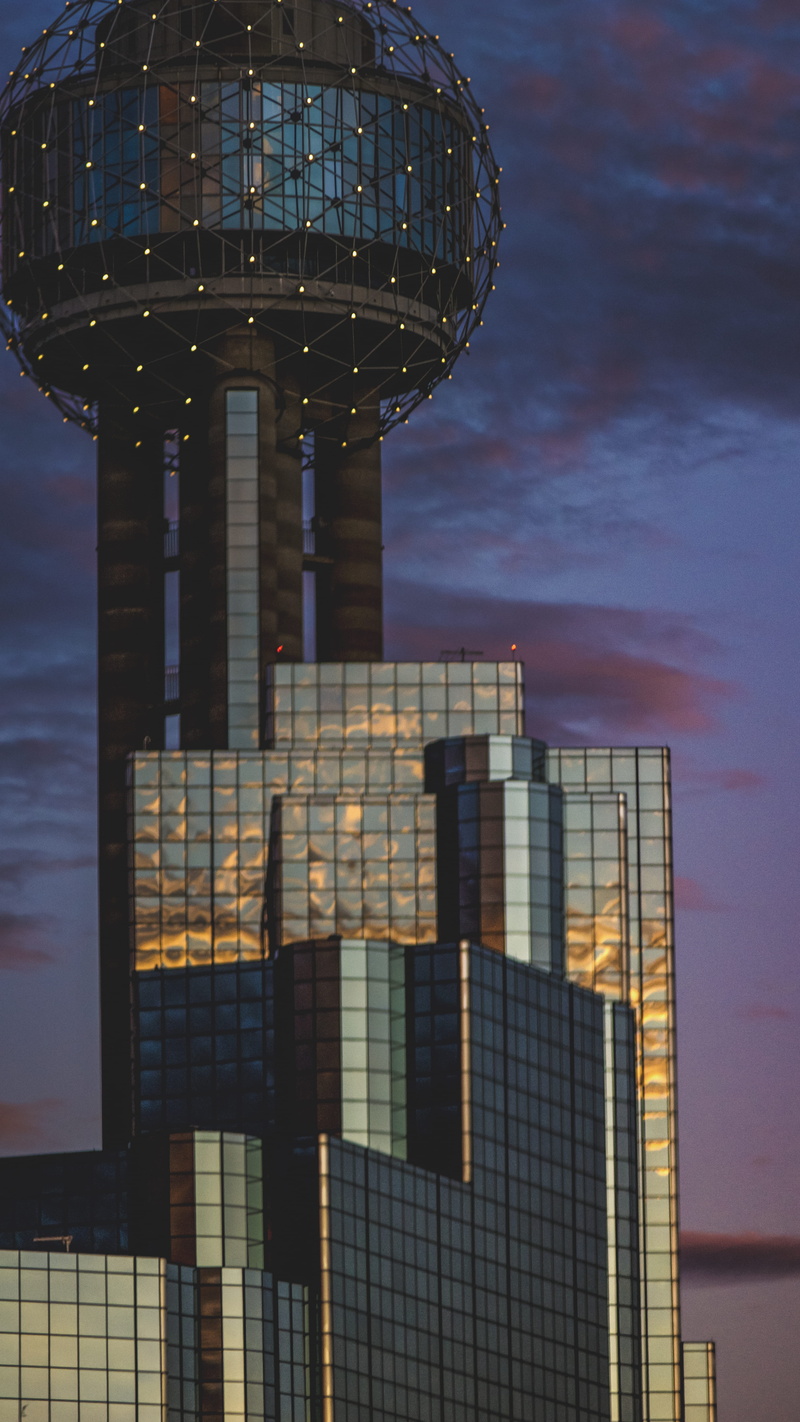 office building exterior, nature, dallas, building exterior, tall - high, architecture, texas, building, reunion tower, sunlight, usa, reflection, sky