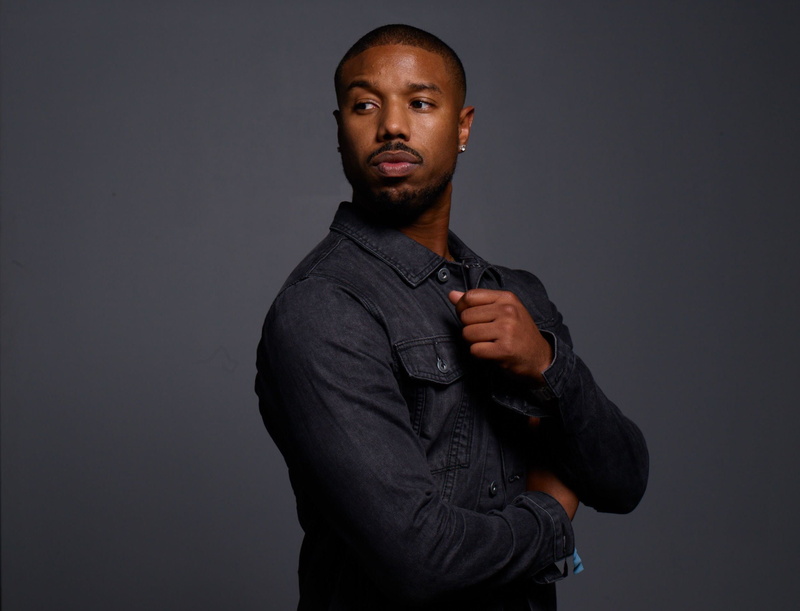 male, Michael B. Jordan, 1080P, blue shirt, actor, background