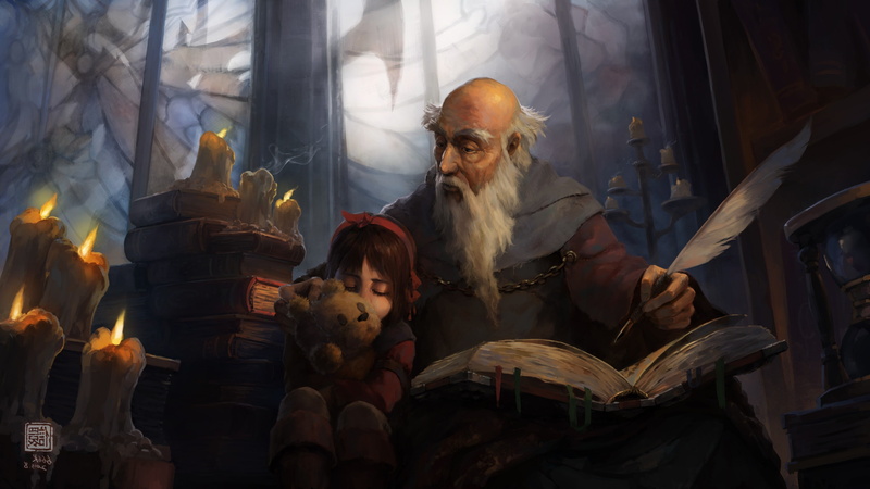holding, diablo illustration fantasy art deckard cain leah, heat - temperature, representation, fire, front view, senior adult, men, craft, adult, indoors