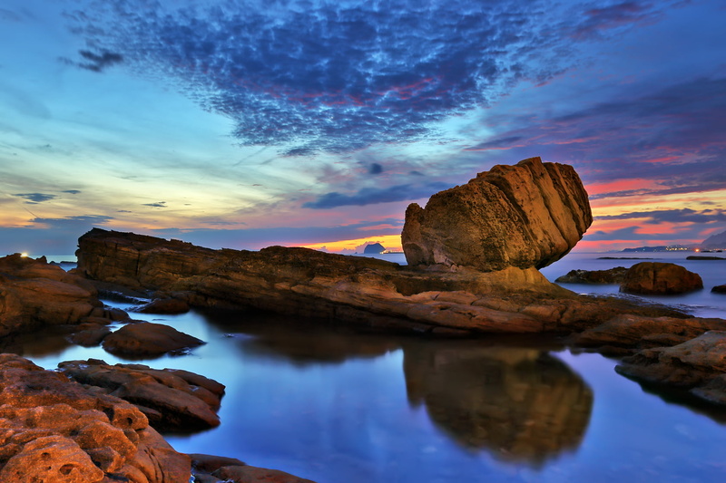 LANDSCAPE, sunset, body, 日出, sea  cloud, OCEAN, stone, sky, light, CANON, coastline, structure, water, 720P, rock - Object, brown, rock, Respect, body of water