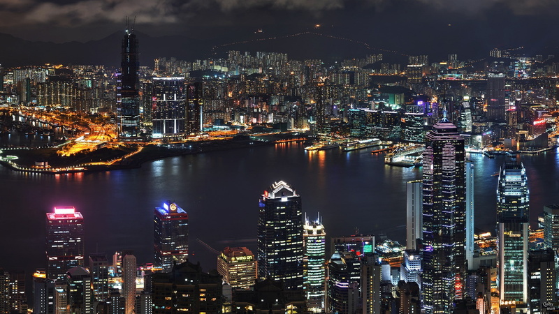 skyscraper, cityscape, Hong Kong, 1080P, lights