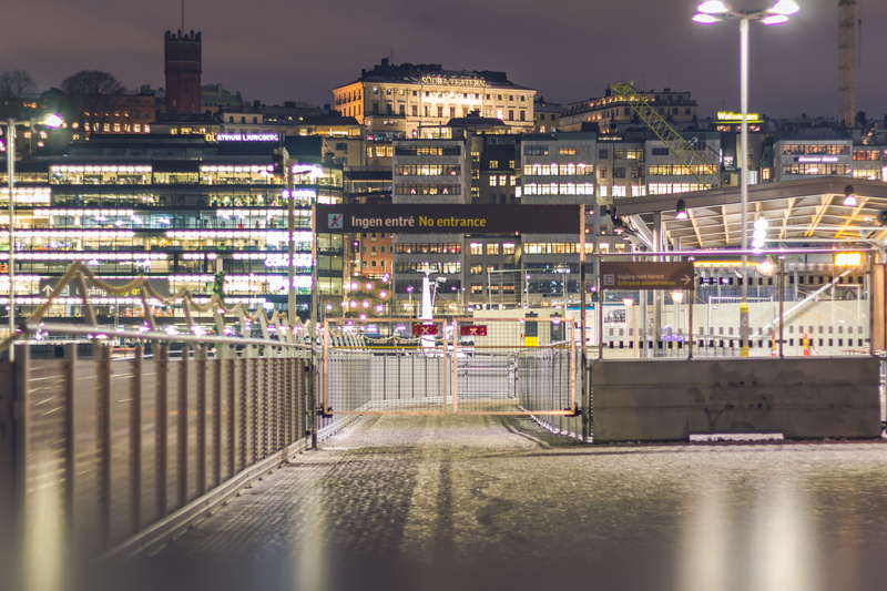 night, transportation, street, mode of transportation, sweden, lights, stockholm, boats, connection, water, sky, travel, built structure, slussen, building