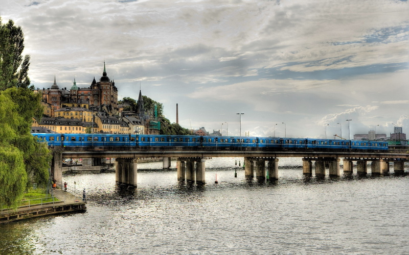 abstract, art, Clouds, slussen, 2K, hd, water, x, bridges, hdr, stockholm, trains, photography, sweden
