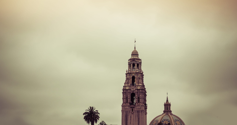 old, clock, cloud - sky, oldtown, history, belief, gothic style, the past, san diego, spire, no people, cirty, outdoors, united states, 4K, built structure