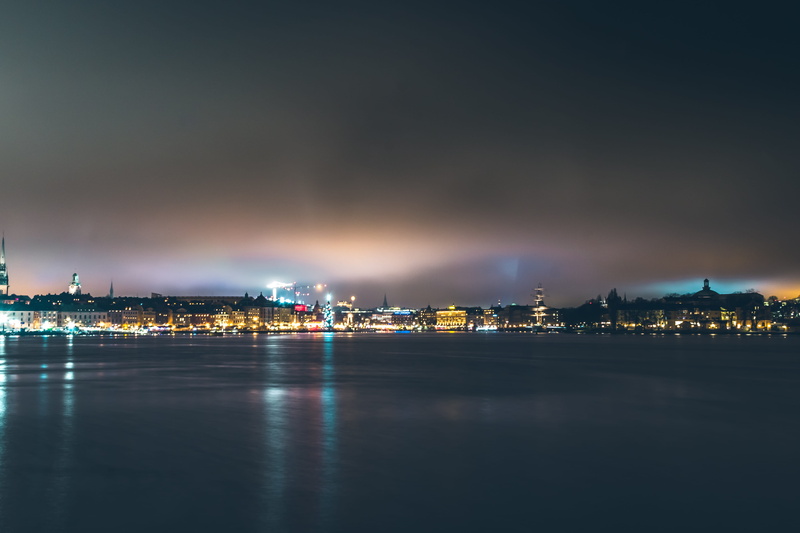 building, body, reflection, illuminated, time, town, metropolis, urban skyline, landscape, cityscape, coast, slussen, outdoors, nature, urban, no people