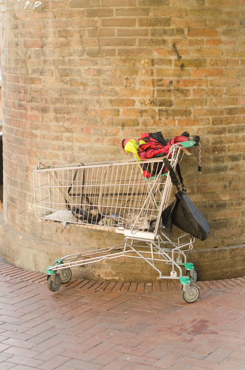 footpath, built structure, building exterior, raval, brick, container, 4K, retail, architecture, trash, shopping, europe, spain, brick wall, trolley, shopping cart