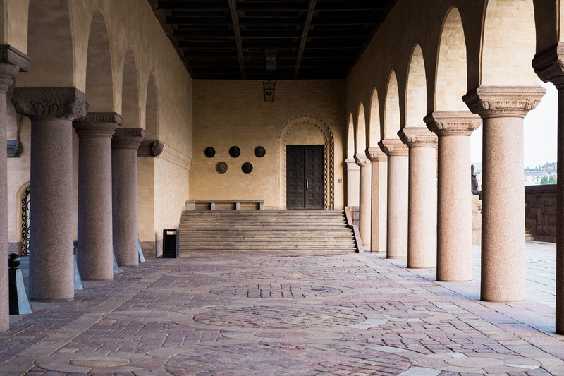 stockholm, indoors, door, corridor, no people, arches, day, direction, arch, colonnade, in a row, built structure, doorway, town hall, corner, place of worship