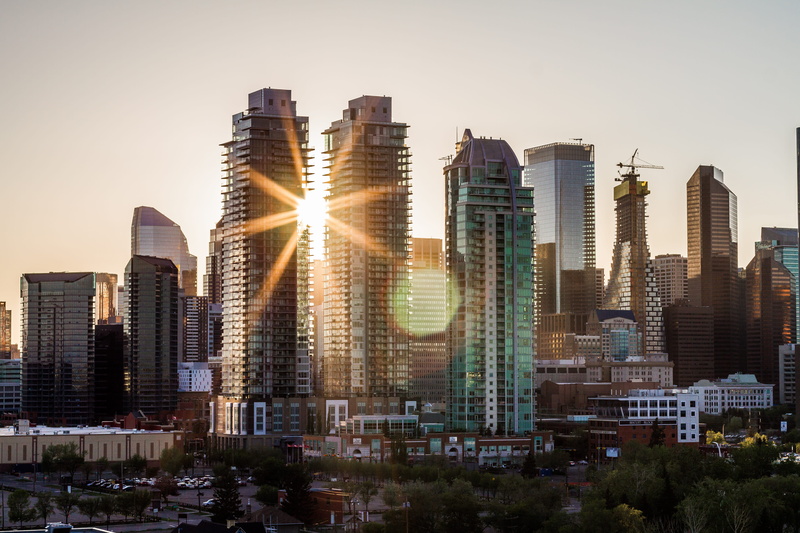 building exterior, city, building, canada, buildings, sunset, financial district, light, 5K, crane, office building exterior, tall - high, sunlight, architecture