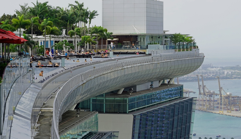 view, pool, modern, skyscraper, singapore, marina bay sands hotel, outdoors, travel, city, roof terrace, nature, built structure, building, 5K, no people