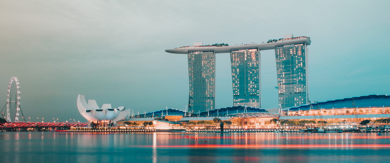 tall - high, boat, skyscraper, night, city, marina bay, urban, sky, geometry, built structure, travel destinations, singapore, sunset, shape, waterfront