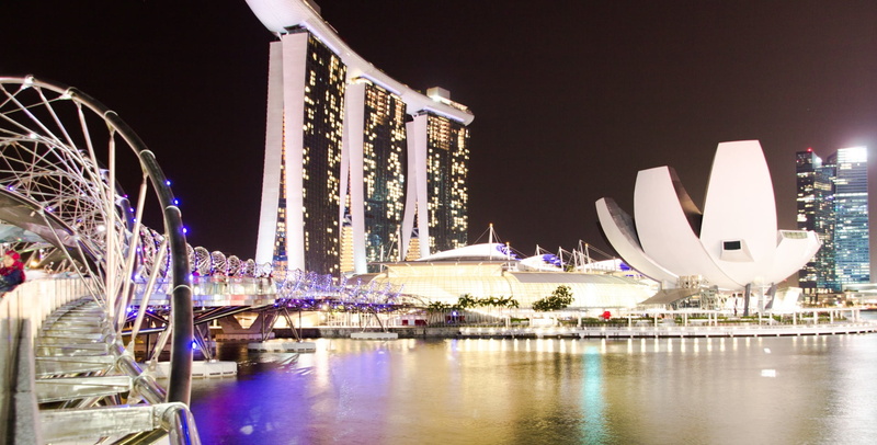 modern, city, urban landscape, urban Skyline, building, luxury hotel, illuminated, 1080P, singapore City, water, night, bay, luxury, marina Bay, financial district