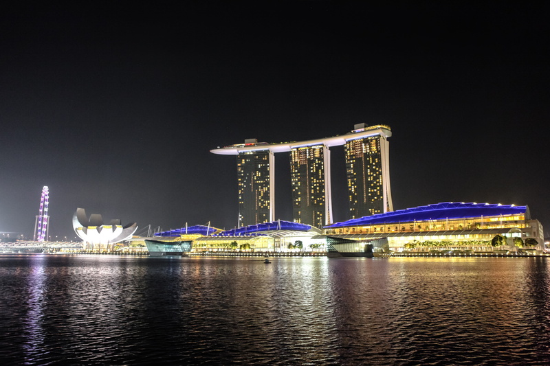 beside, singapore, no people, body, reflection, marina Bay, urban Scene, luxury, building exterior, night photograph, waterfront, illuminated, water, travel