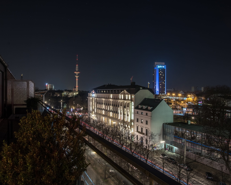 tree, dammtor, no people, light traces, illuminated, architecture, esplanade, hamburg, bridge - man made structure, nature, sky, office building exterior