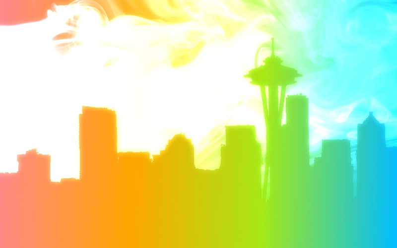 Seattle, skyline, Space Needle, 720P, rainbows, silhouette