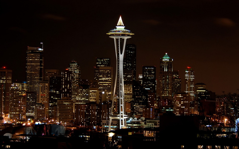 1080P, needle, seattle, buildings, hd, cityscape, skyscrapers, space, night