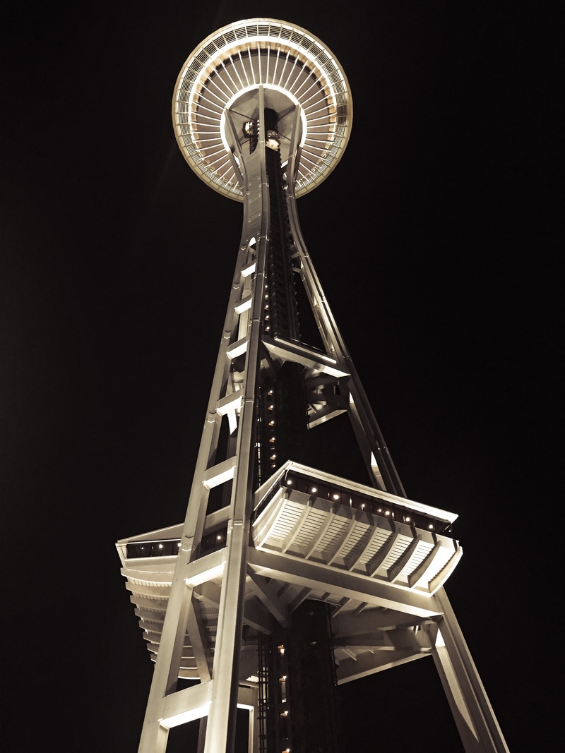 copy space, seattle, low angle view, skyscraper, cityscape, metropolis, ladder, night, nature, travel, building exterior, building, travel destinations
