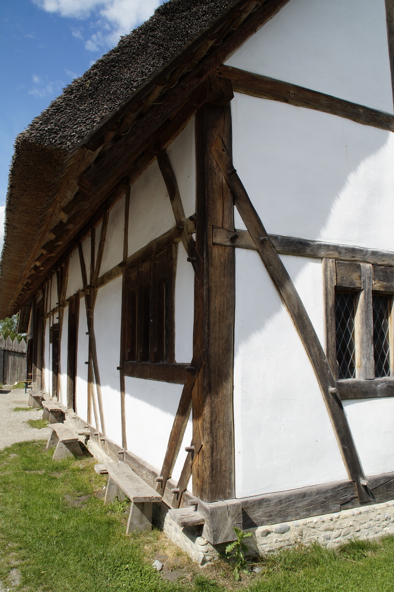 kanzach, baden württemberg, bach ritterburg, germany, outdoors, reconstruction, reconstructed, old, land, fachwerkhaus, day, 5K, field, roof, tower, southern germany