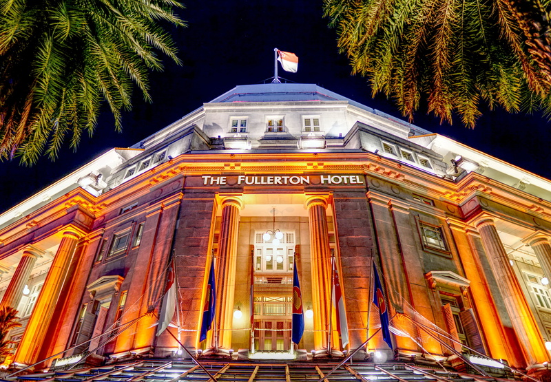 sky, Fullerton Hotel, architectural column, night, no people, wide-angle, tree, the past, nature, hotel, government, courthouse, history, 4K, singapore
