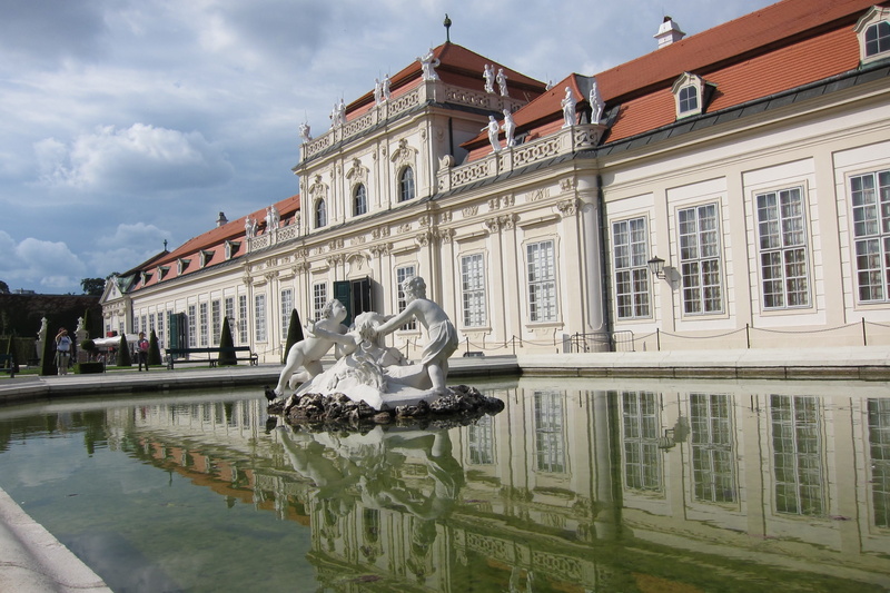 wien, city, cloud - sky, representation, statue, 2K, building exterior, reflection, luxury, belvedere, travel destinations, fountain, day, building, no people