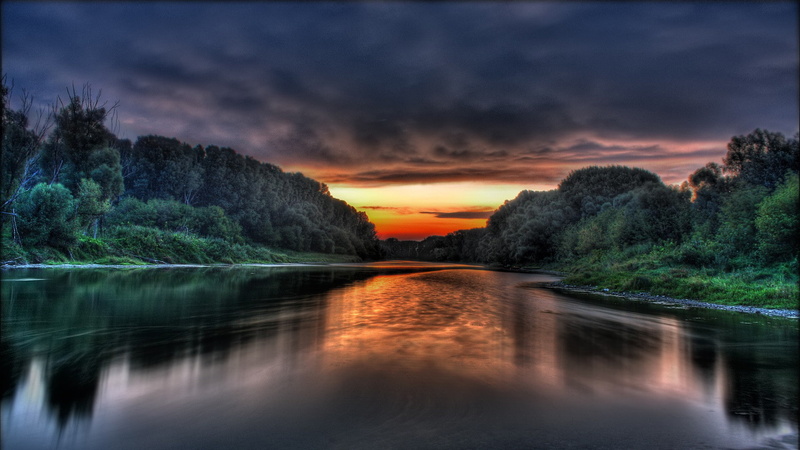 HDR, clouds, river, sunset, 1080P, sky, donau,germany, sunlight