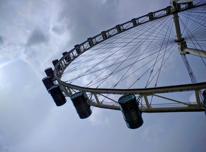low angle view, ferris wheel, architecture, built structure, 4K, modern, tourism, real people, city, famous, amusement park, leisure activity, arts culture and entertainment