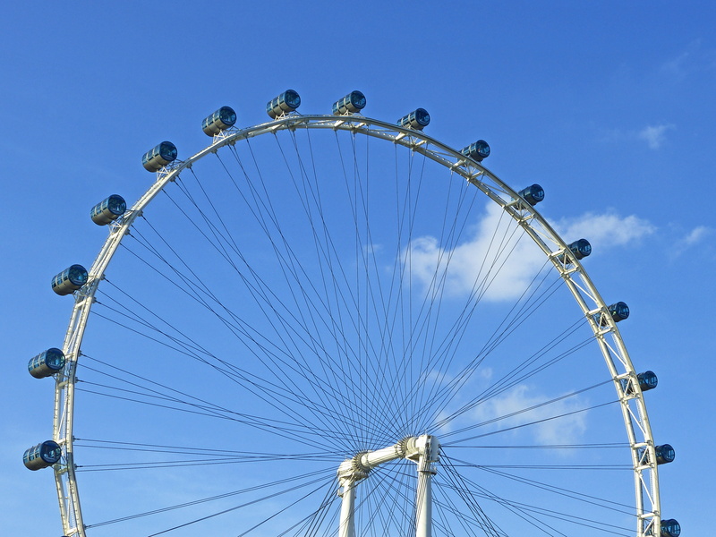 fairground, singapore flyer, travel destinations, city, large, amusement park ride, river, blue, circle, outdoors, amusement park, 4K, architecture, ferris Wheel