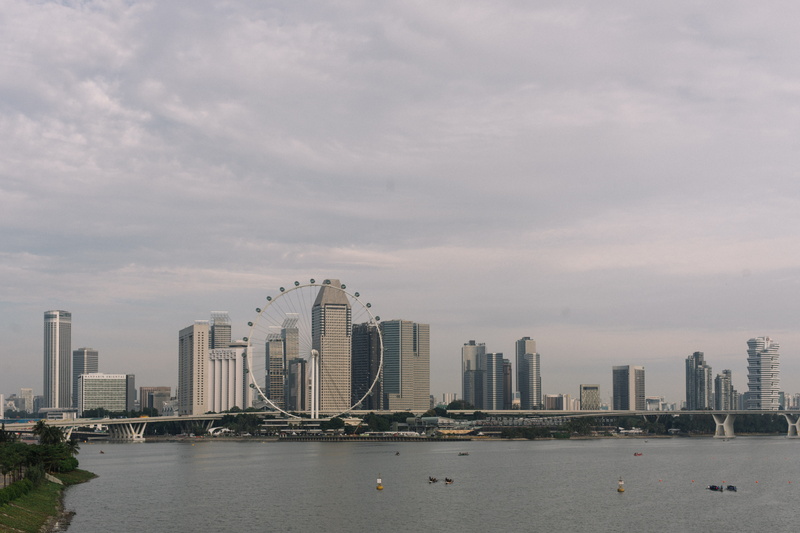 no people, outdoors, skyline, river, ferris wheel, built structure, building, nature, sky, flyer, cloud - sky, travel, tall - high, city, water, modern
