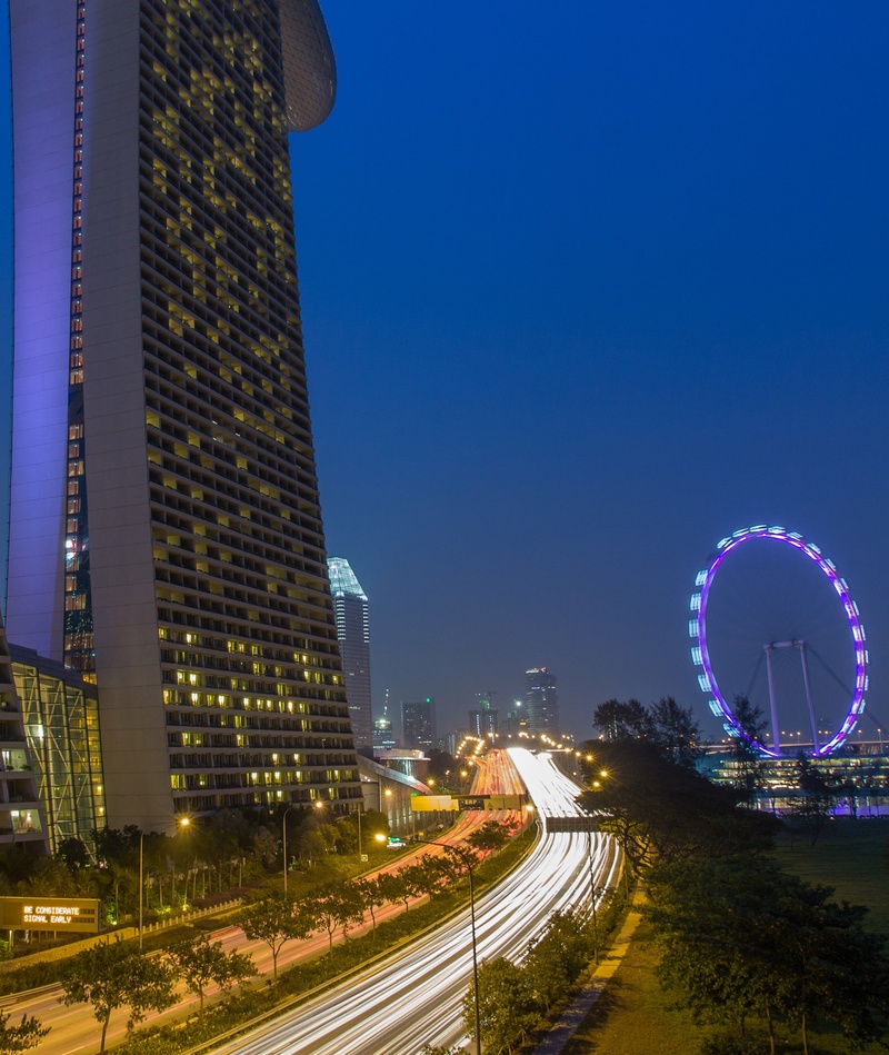 nature, building, night, motion, outdoors, marina, 1080P, street, building exterior, flyer, ferris wheel, built structure, blue hour, city, tall - high