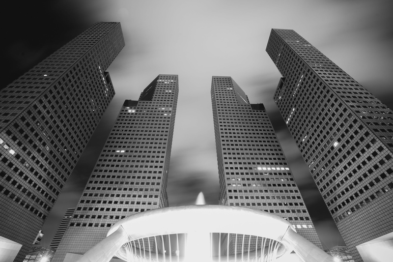built structure, low angle view, urban, night, geometric shape, wealth of fountain, pattern, modern, suntec city, tall - high, travel destinations, urban explorer