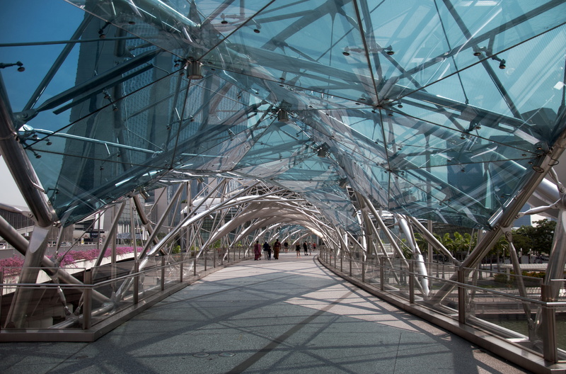 4K, diminishing perspective, shadow, nature, bridge - man made structure, day, helix bridge, outdoors, connection, footpath, architecture, ceiling, walkway