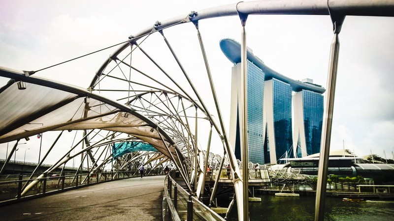 bridge - man made structure, marina bay, marina bay sands, asia, nature, building exterior, river, connection, sunlight, travel destinations, built structure